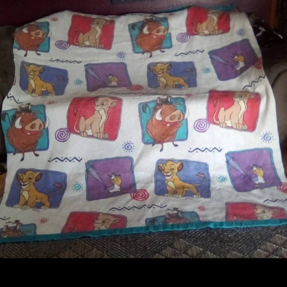 Vintage 90's The Lion King Blanket with Satin Trim